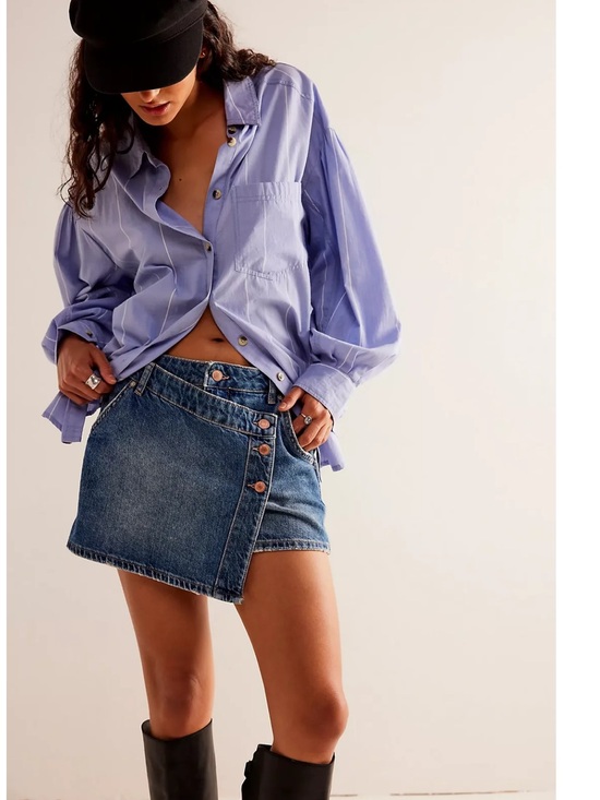 Free People Dresses & Skirts - Free People Wynne Denim Skirt Cornflower Blue Asymmetrical Wrap Skirt 27 NWOT